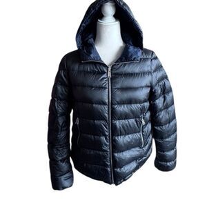 ADD Down Puffer Jacket Black Reversible Hood SZ 0